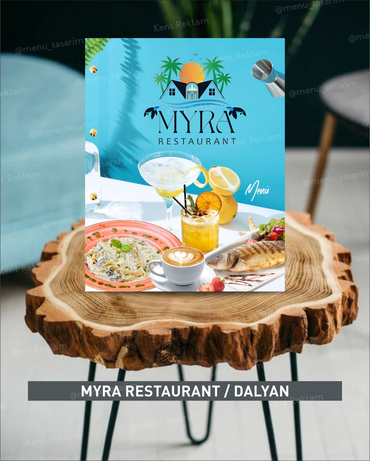 Myra Restaurant Dalyan kurumsal restoran cafe menü tasarımı ve baskısı